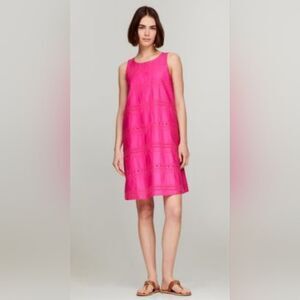 NWT Tommy hilfiger Women's sleeveless Embroidered Eyelet Dress Pink size M
